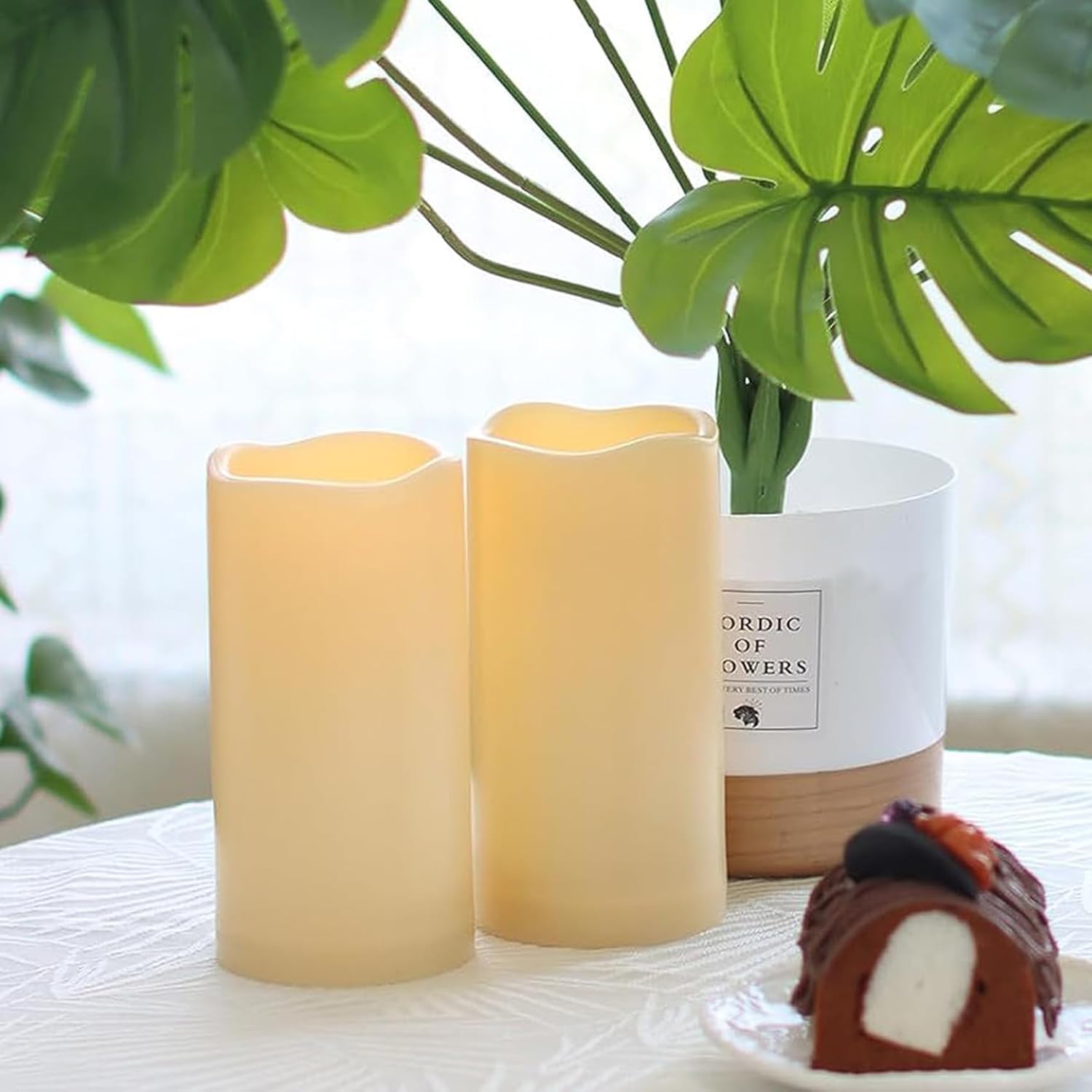 2 Pack 6'' Outdoor Battery Operated Candles with Timer Flameless LED Flickering Candles Waterproof Electric Pillar Decorative Candle for Wedding Party Home Lantern Garden