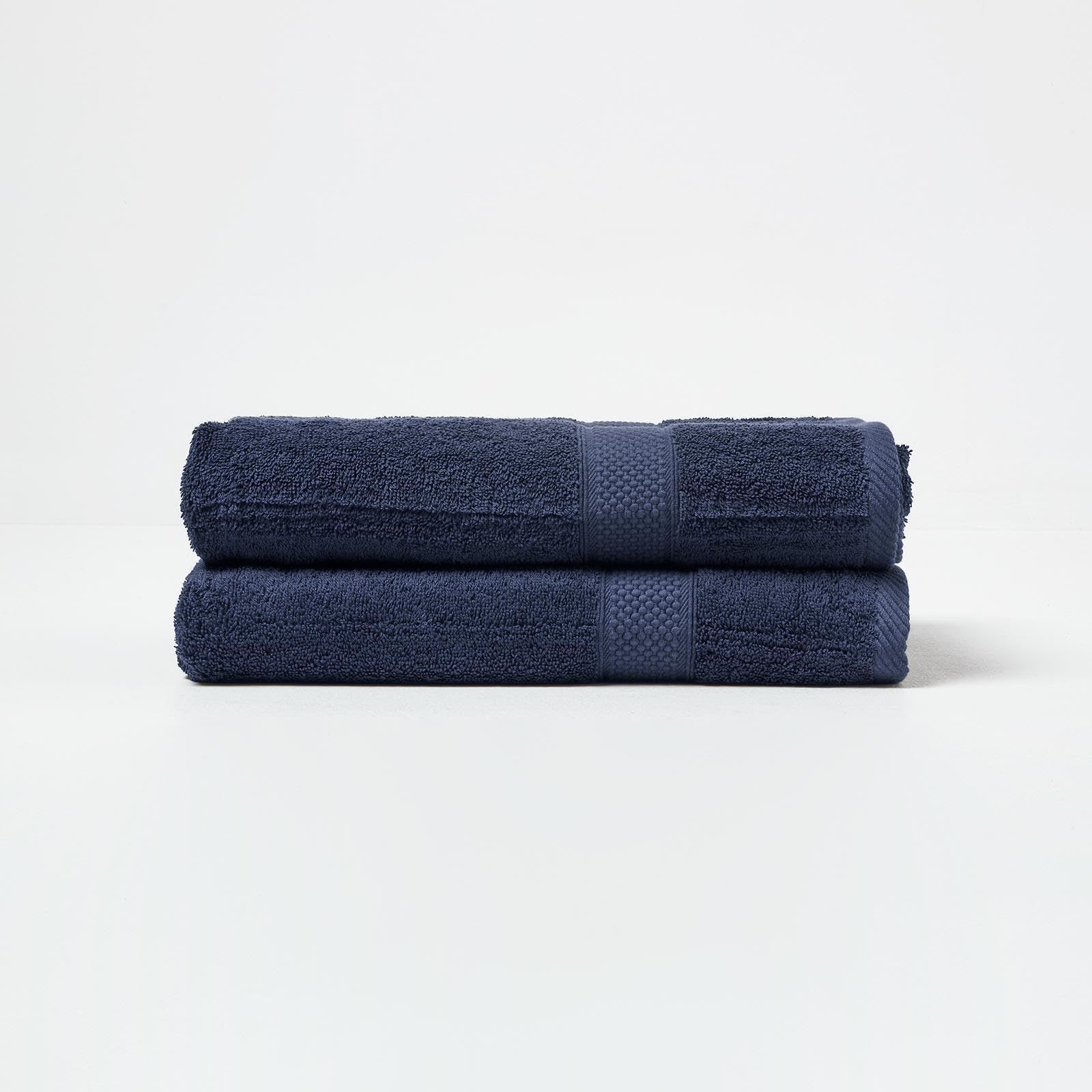 HOMESCAPES Navy Blue Yellow Turkish Cotton Set of 2 Bath Towels Super Soft Thick & Absorbent 500 GSM Towel Heavy Weight for everyday Luxury