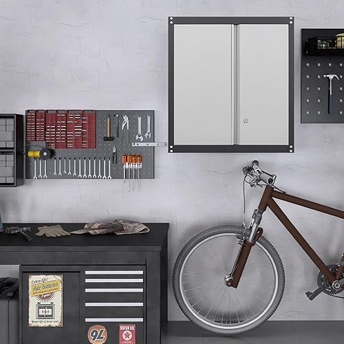 Miniatura 6 de GREATMEET Armarios de almacenamiento de garaje de metal con cerradura de 28" de alto, gabinete de almacenamiento de metal, armario de pared de