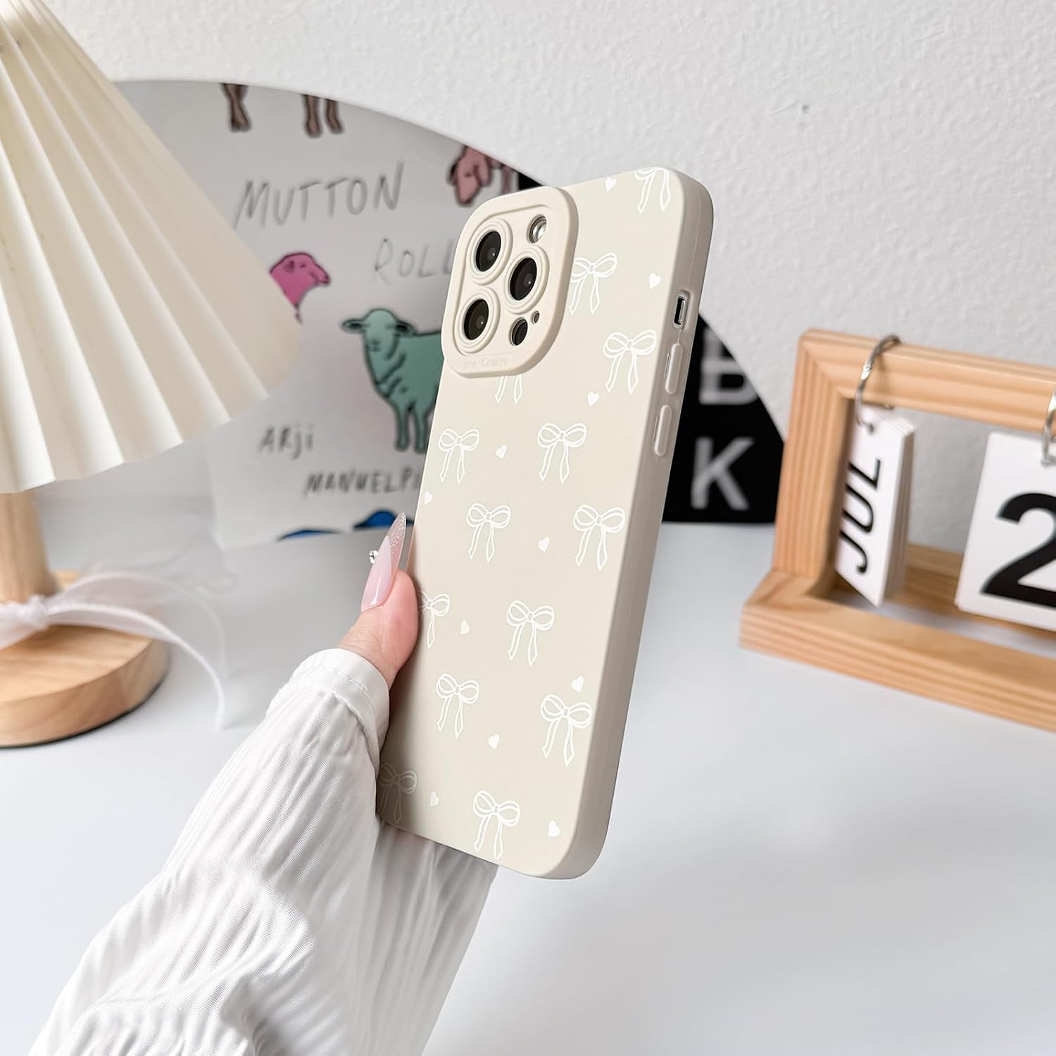 NITITOP Compatible for iPhone 12 Pro Max Case Cute Bow Knot - White