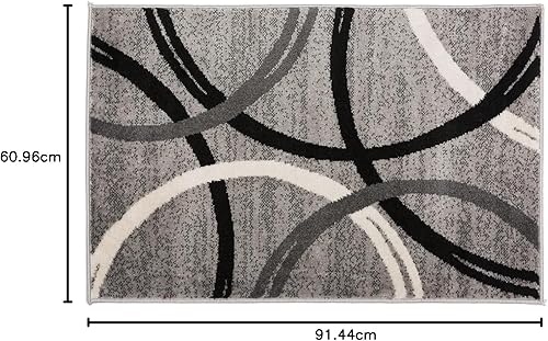 Miniatura 300 de Rugshop - Alfombra moderna con diseño de círculos ondulados Negro -,Azul,Marrón,Gris,Rojo -,Amarillo