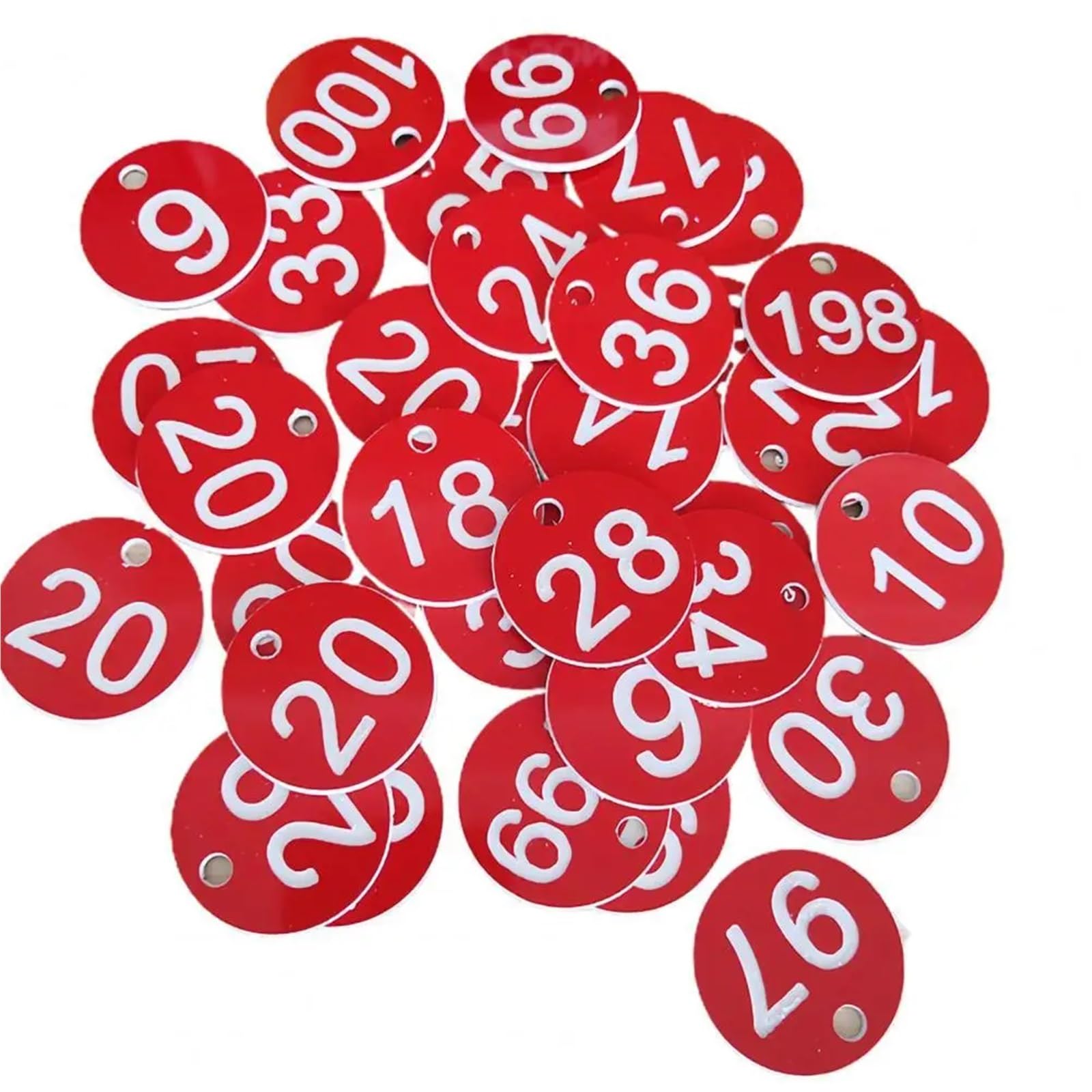 plastikowa plakietka z numerem, Plastikowe zawieszki z numerami 100 szt. Wielokolorowe(Red)