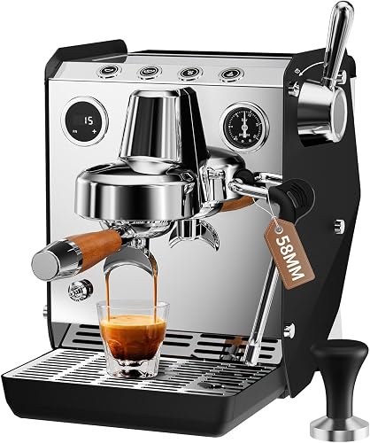 15 Bar Espresso Machine with Poweful Milk Frother, Fast Heat 1800W 58mm Expresso Coffee Machine, PID NTC Temp Control, Barista-Quality Cappuccino Latte Machine, 68OZ Water Tank, Stainless Steel, Black