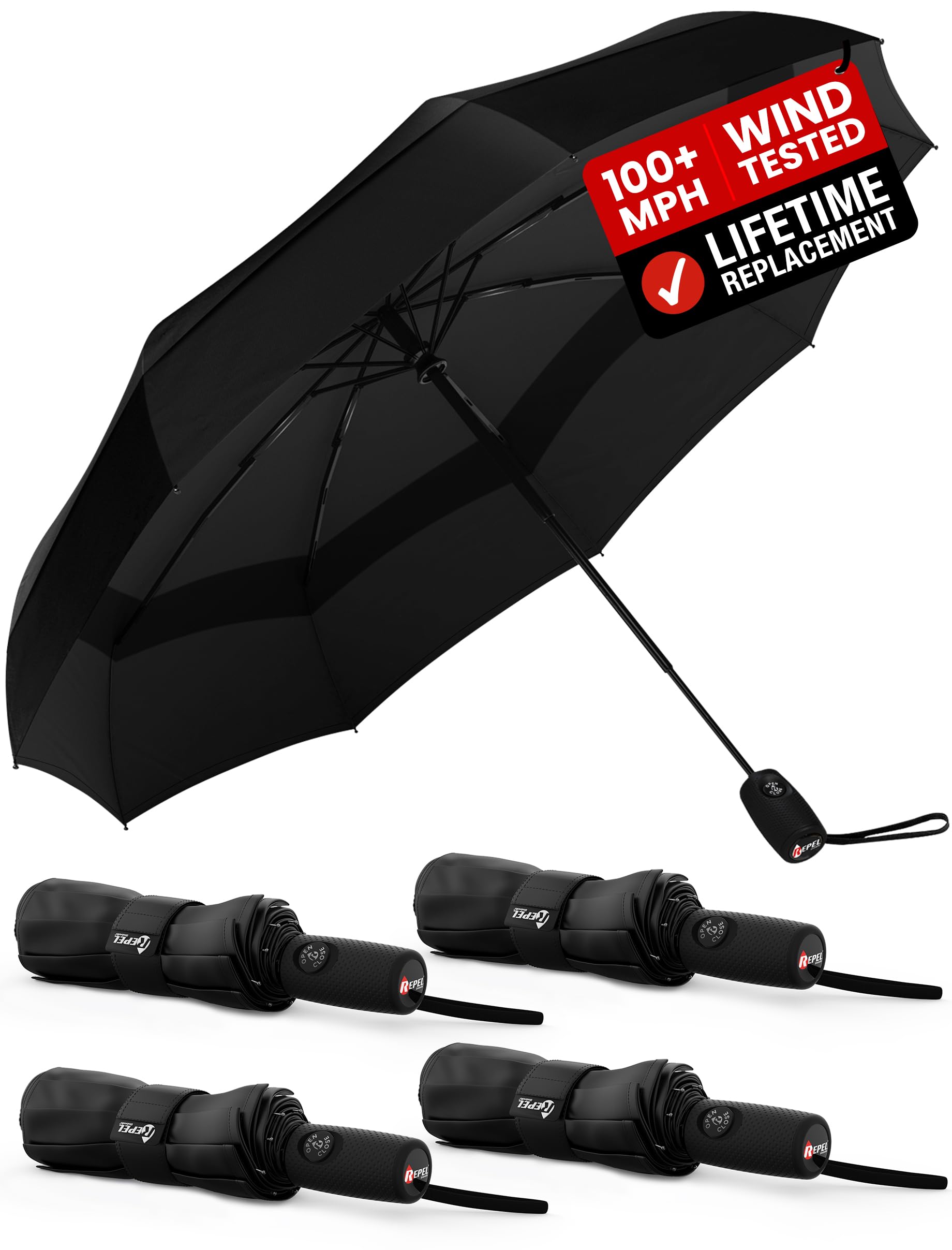 Windproof Travel Umbrella - Compact &amp; Withstands Winds up to 100MPH, Strongest Premium Auto Folding Umbrella for Rain and Sun - Durable, Light &amp; Portable for Women &amp; Men, Fits Backpack &amp; Cars