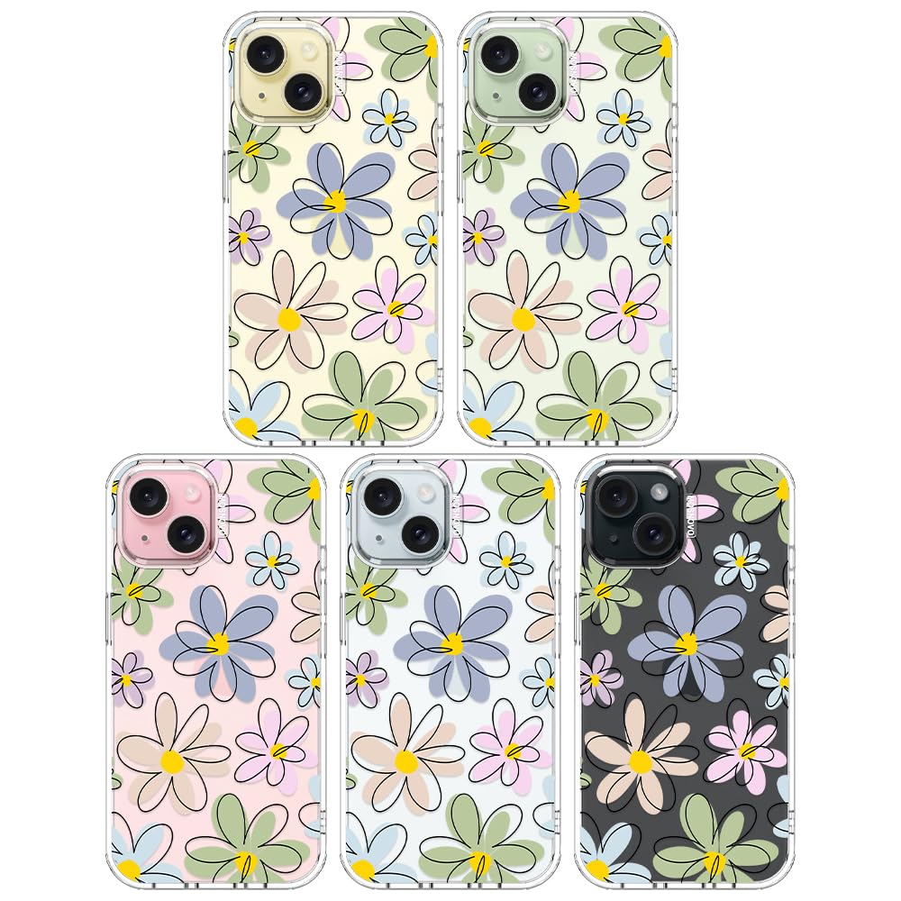 MOSNOVO MOSNOVO Case for iPhone 15, [Buffertech 6.6ft Military-Grade Drop Protection] [Anti Peel Off Tech] Clear TPU Bumper Phone Case Cover Design - Linear Blooms in use