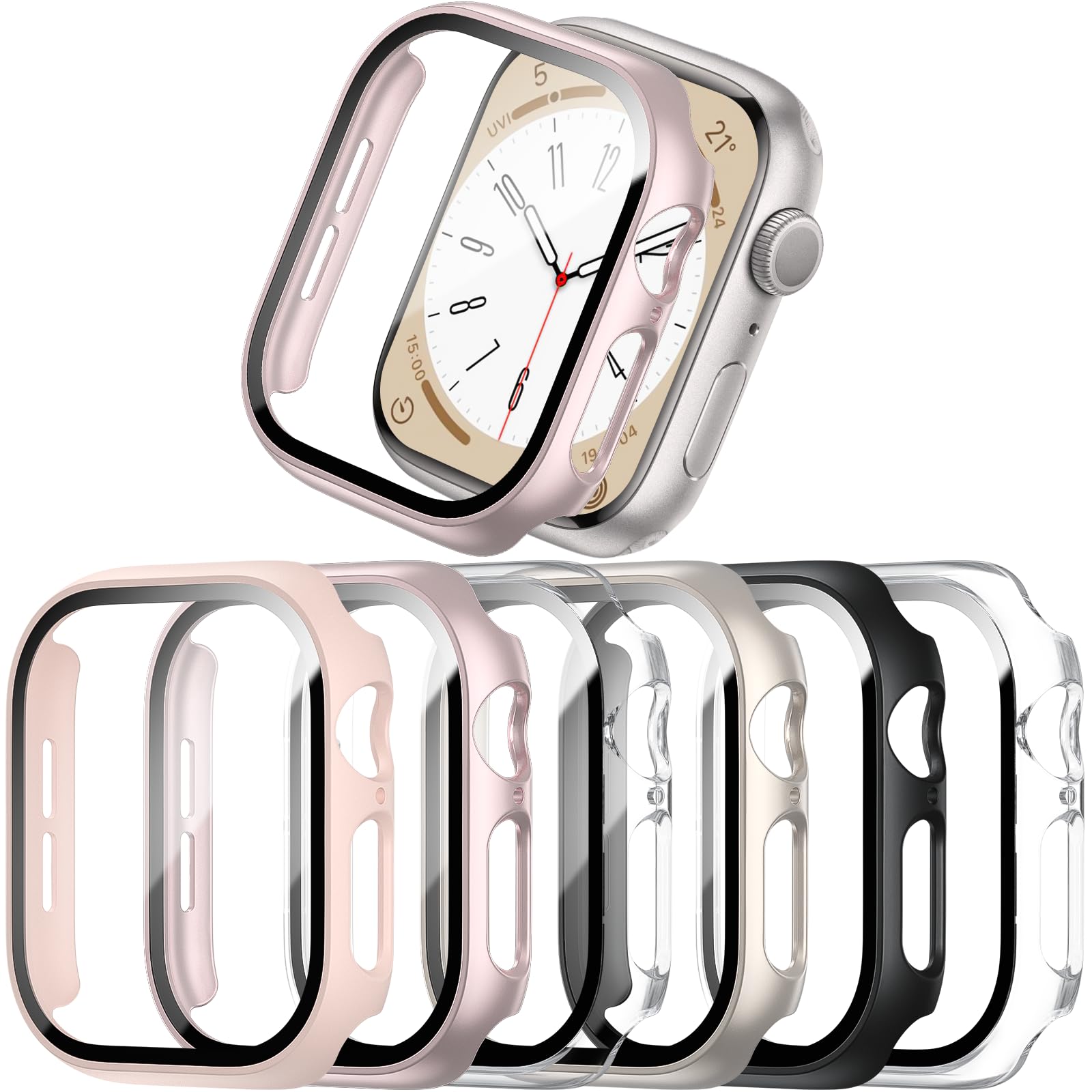 COMMUTER 6 Pack Case Compatible with Apple Watch 40mm Series SE 3nd Gen 2025 SE 2/1 6 5 4 with Tempered Glass Screen Protector, Ultra-Thin Hard PC Full Protective Face Cover Bumper for iWatch 40mm