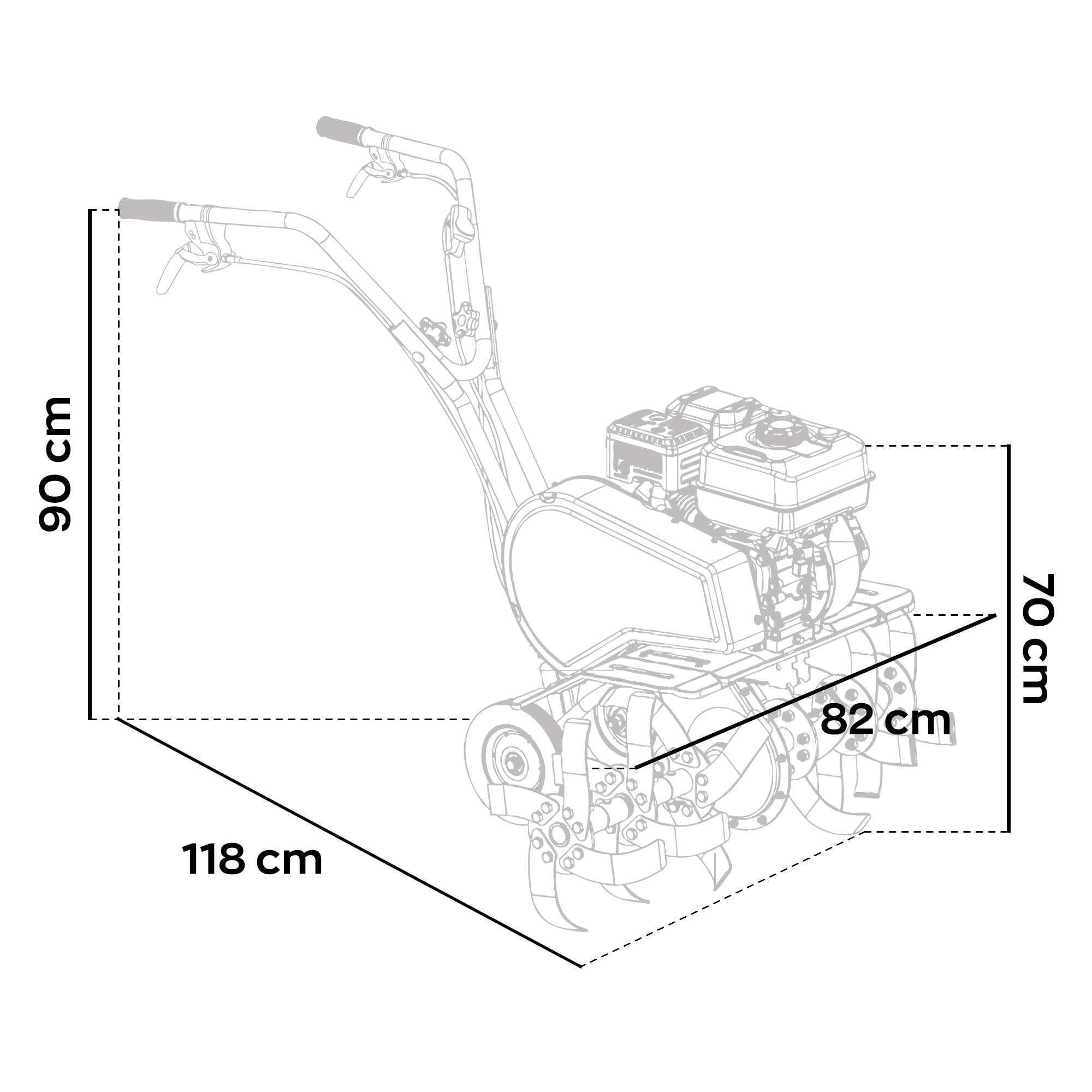 Boudech Tukang 212 - Motocoltivatore per Orto a Scoppio a Benzina 4 tempi 6.1HP Motore 212cc con 6 Frese Ø40 cm 24 lame Larghezza di lavoro 34-62-85 cm Profondità di lavoro 40 cm