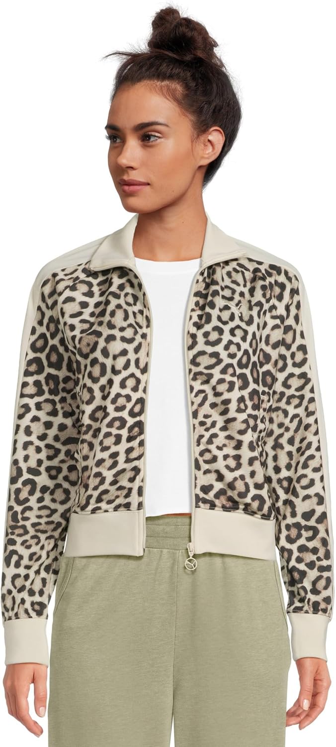 PUMA Womens T7 Leo Luxe Leopard Print Short Athletic Outerwear Casual - Beige