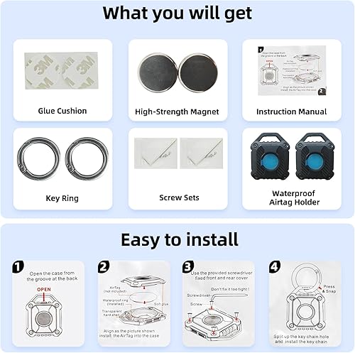 Miniatura 6 de Airtags - Paquete de 2 llaveros, adhesivo de 9.8 ft e imán súper fuerte de 0.197 in para llavero, mochila, bolsa de equipaje, bicicleta, automóvil,