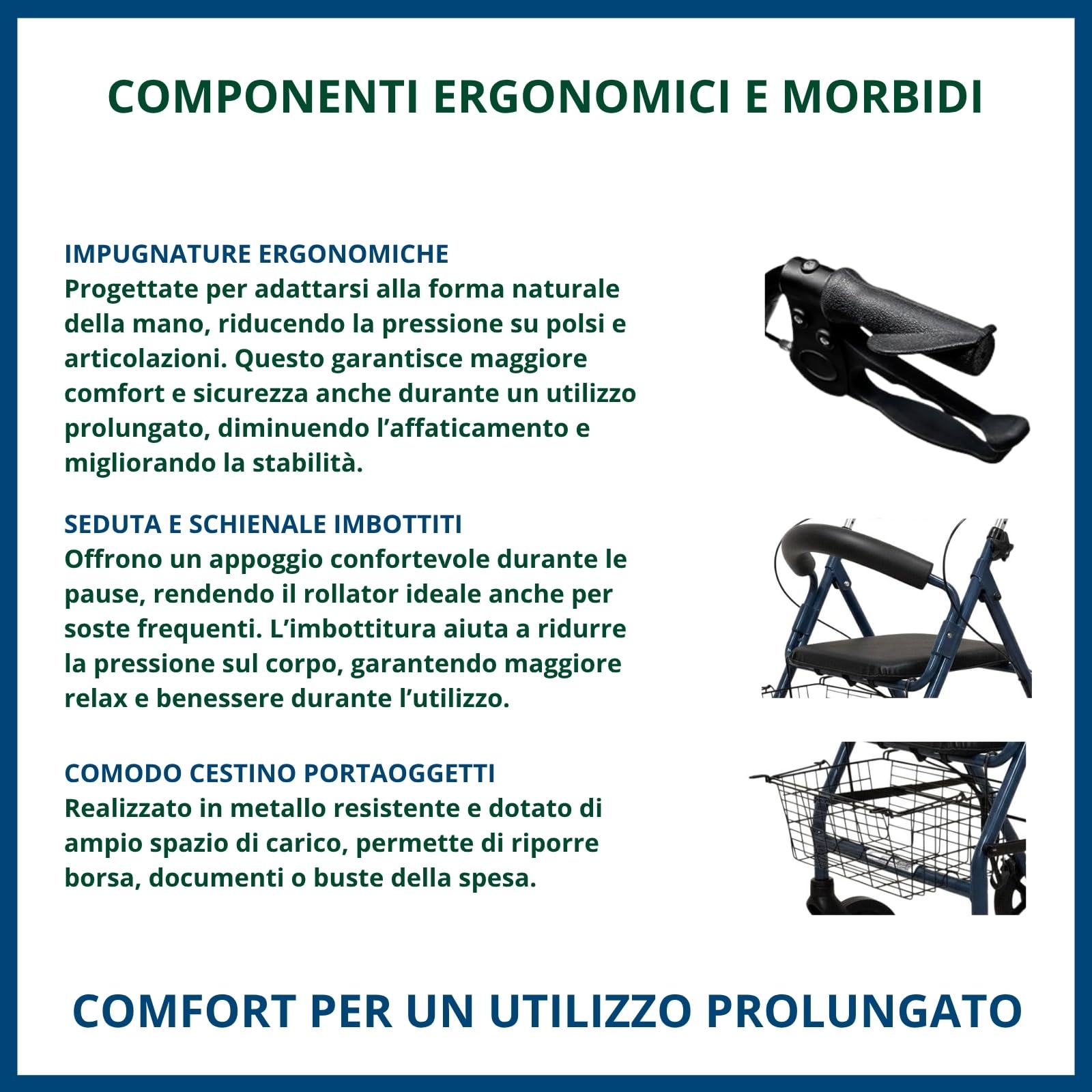 TERMIGEA RO23 Deambulatore per Anziani con Seduta Pieghevole in Alluminio Ultraleggero, Carrello per Anziani per Camminare con Sedile, Freni di Stazionamento e Altezza Impugnature Regolabile