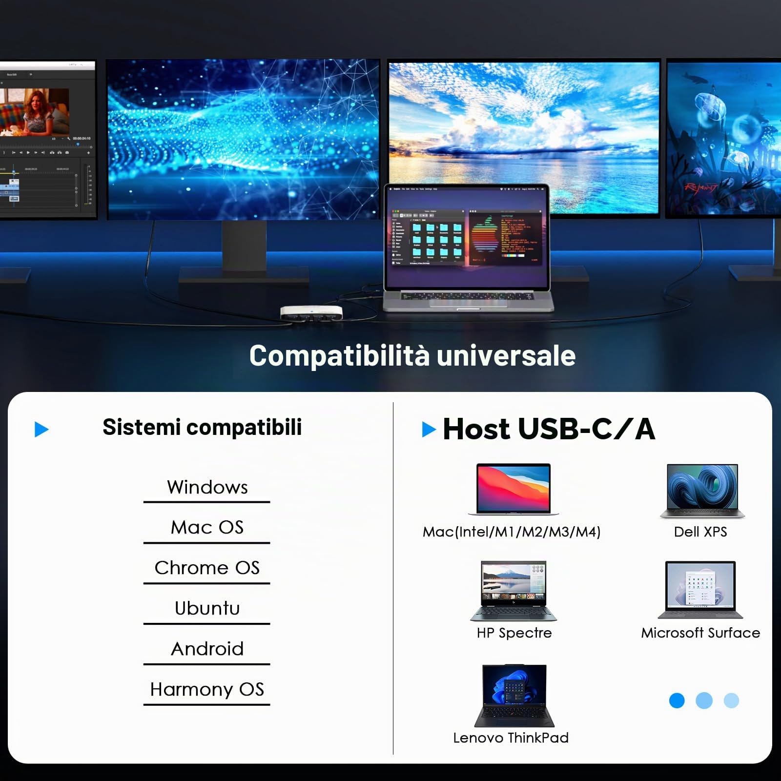 WAVLINK Display esteso da USB 3.0 USB C a Quad HDMI Splitter per quattro monitor con PD da 85 W, adattatore Displaylink 4 HDMI 4K a 60Hz per Mac M1/M2/M3/M4 o Windows,Compatibile con nuovo MacBook Neo