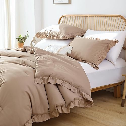 Miniatura 7 de JANZAA - Juego de 1 edredón acolchado tamaño queen y 2 fundas de almohada, con volantes, suaves, de estilo vintage, campestre, shabby chic para