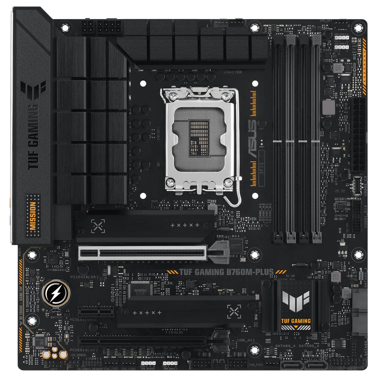 ASUS TUF Gaming B760M-PLUS Scheda madre Intel B760, LGA 1700, mATX, DDR5, PCIe 5.0, 2 slot M.2, WiFi 6E, USB 3.2 Gen 2, Type-C, Nero