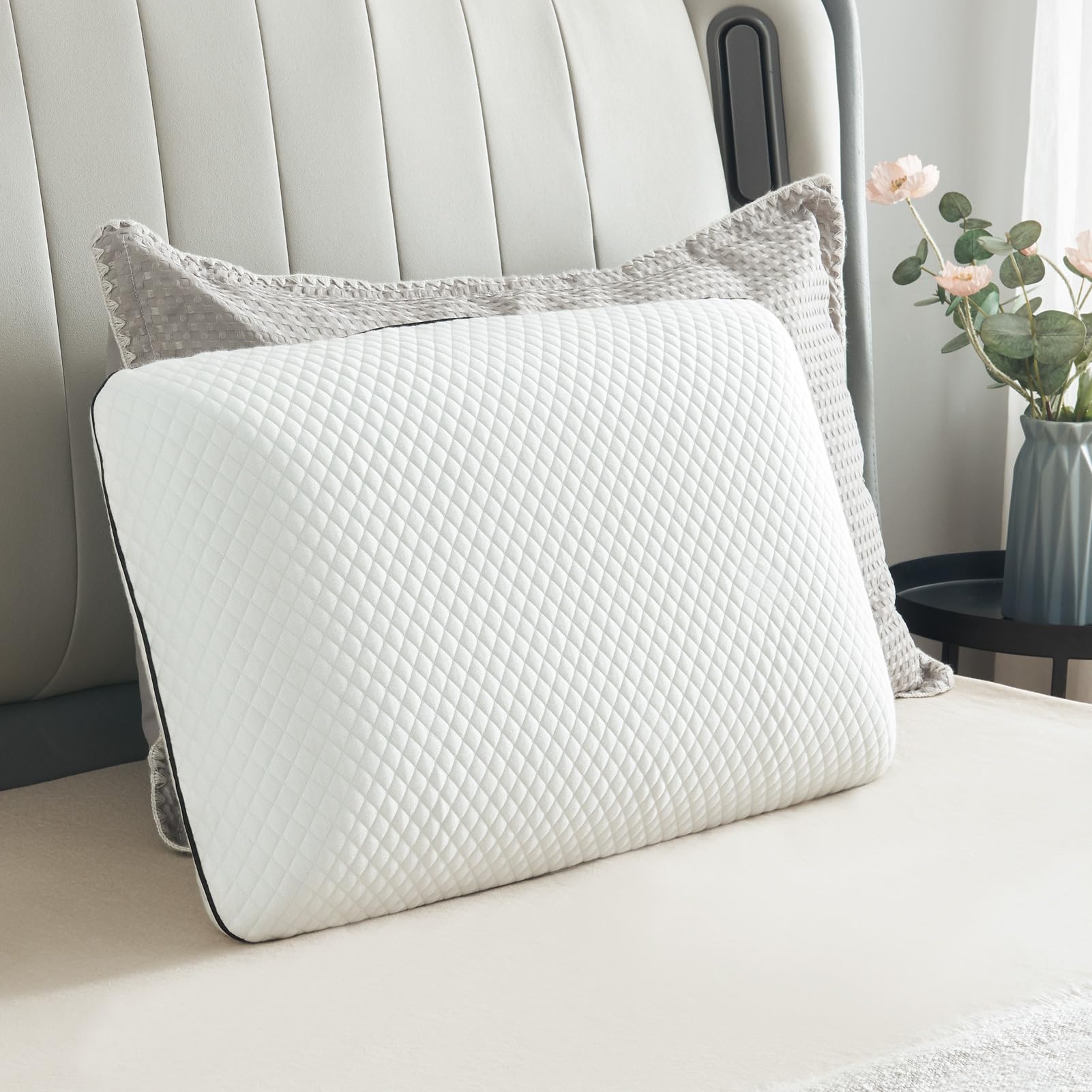 Almohada de espuma viscoelástica suave, almohada de gel para dormir, almohada de refrigeración ventilada y transpirable, certificación doble Oeko-TEX y CertiPUR-US, 60 x 36 x 13 cm (paquete de