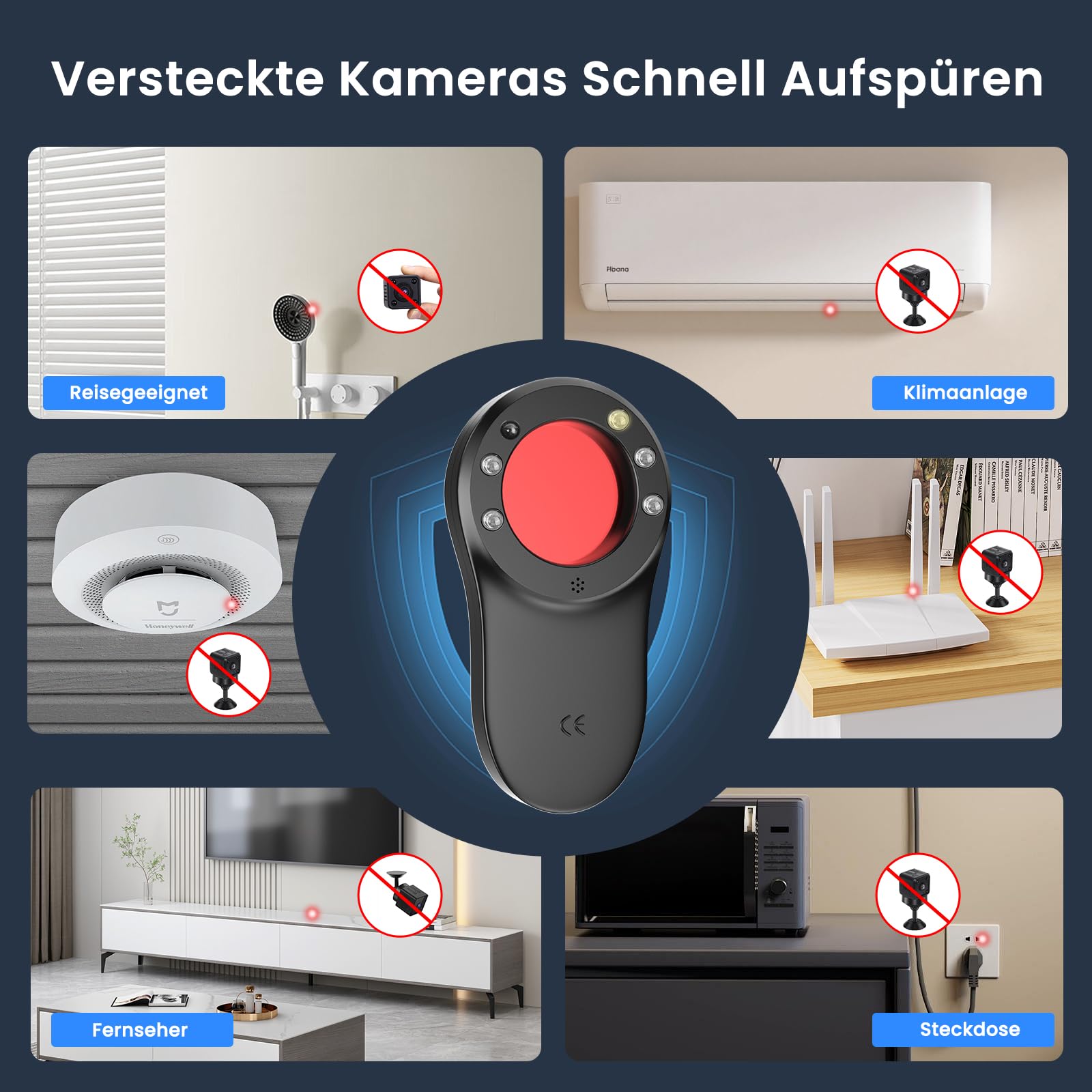 FIVAVA Detector de Camaras y Microfonos Ocultos, Detector de Micrófonos con Escáner Infrarrojo, 720H de Tiempo en Espera, Portátil Buscador de Cámaras Ocultas para Hotel, Hogar, Oficina, Viajes