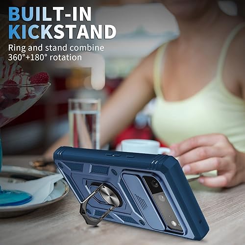 Miniatura 6 de Fetrim Funda para Google Pixel 6, Funda de teléfono con soporte de anillo de rotación para Google Pixel 6 - Azul