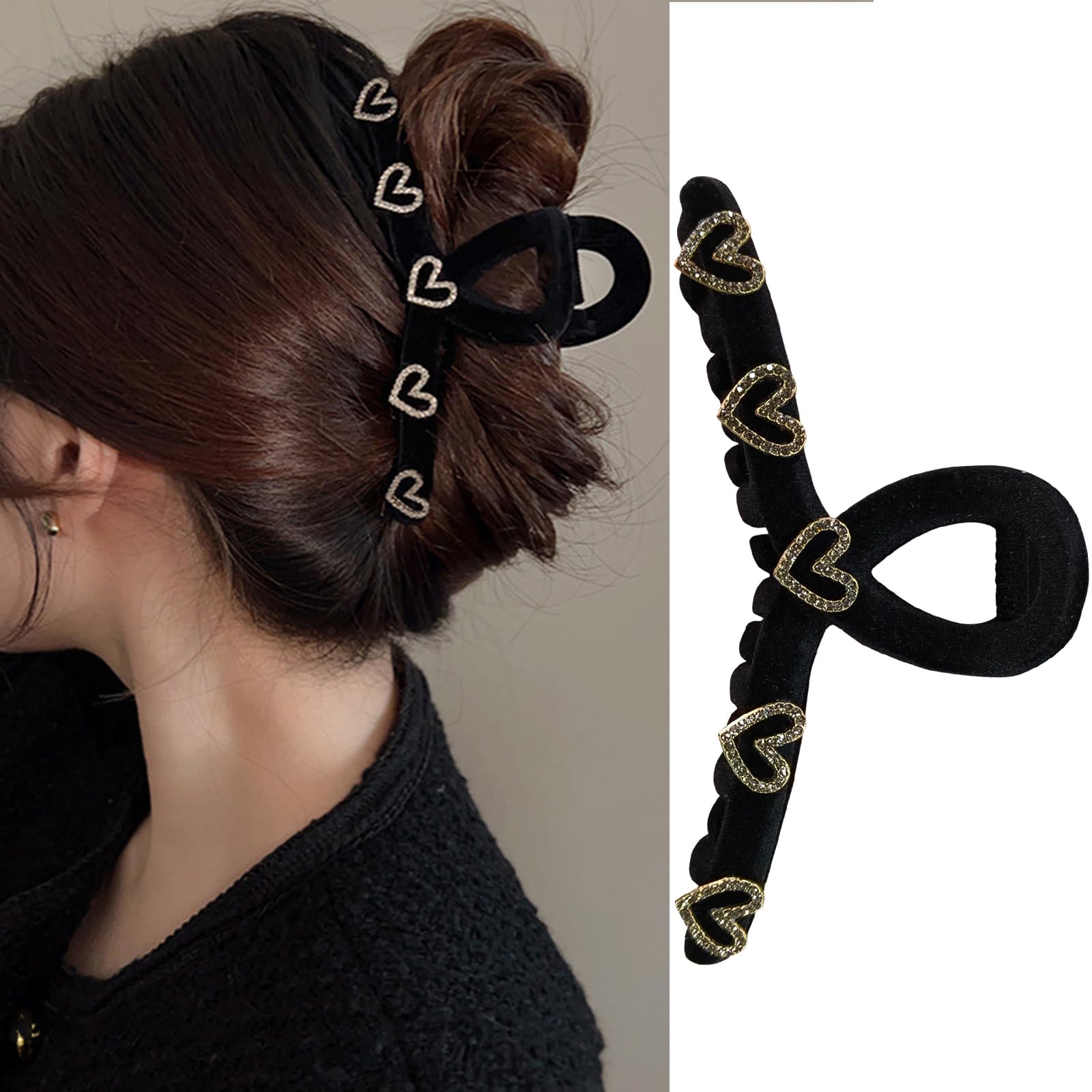 HOXIEYA Grampo de cabelo, especial para o dia dos namorados, clipe de  mandíbula forte com strass prateado, clipe de garra de coração para  mulheres e ...