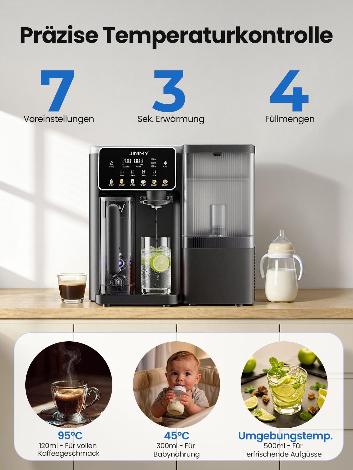 Jimmy R9 Pro Umkehrosmoseanlage Trinkwasser Auftisch, 7-stufiger Filterung, UV, 3S-Heizung, Kaltes Wasser, TDS