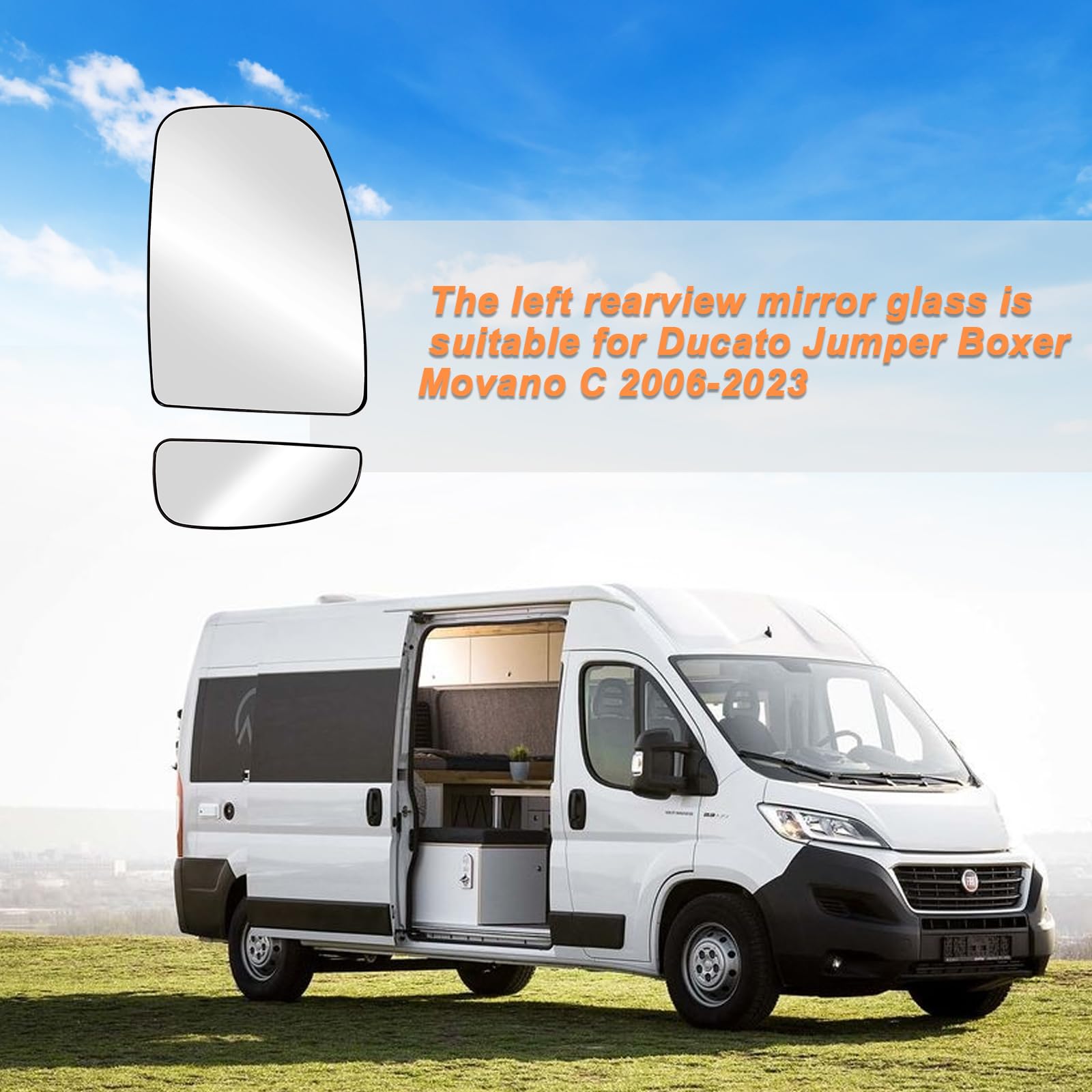 Vetro di ricambio per Ducato Jumper Boxer Movano C 2006 – 2023, riscaldabile, convesso, specchietto retrovisore esterno in vetro, lato conducente, asferico, specchietto retrovisore, lente di