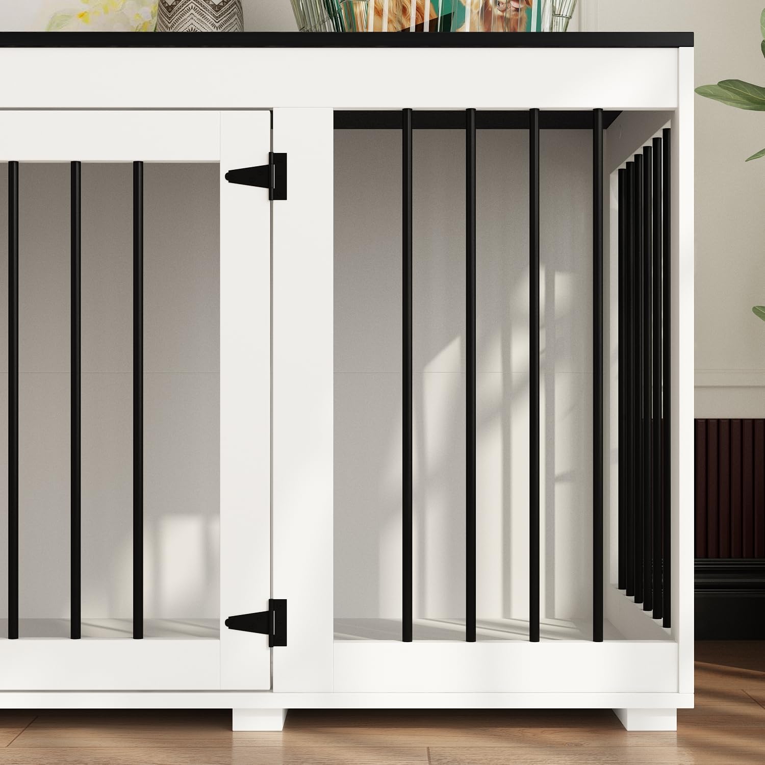 Cage Moderne pour Chien avec 1 Porte grillagée,Niche pour Chien en MDF et métal,Cage de Transport pour Animal Domestique, Respirante,Niche d'intérieur pour Moyenne,136.2x56.2x70cm