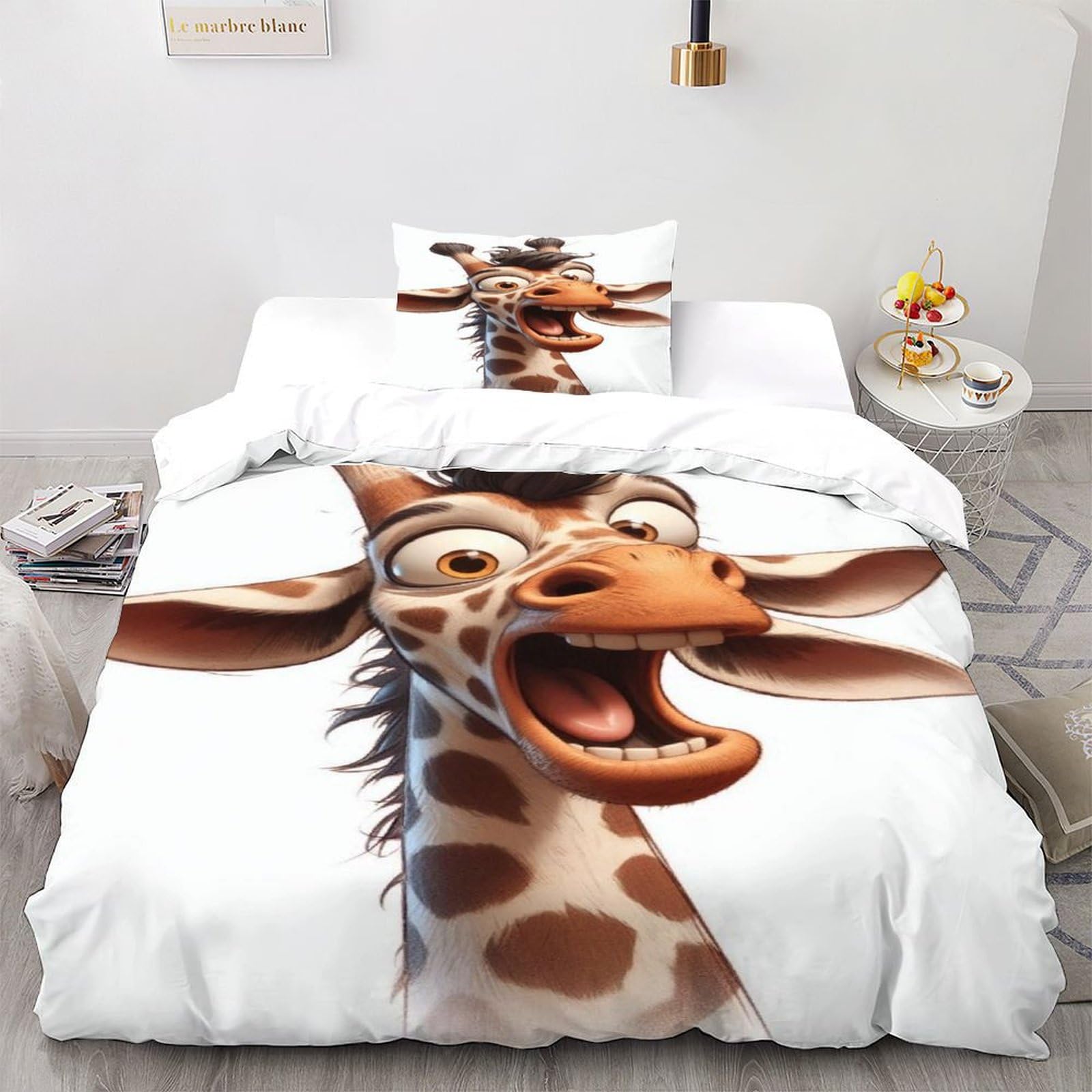 Jirafa Juego De Ropa De Cama 3D Cute Animalesess Niños Niñas Colcha Dormitorio De Microfibra para Cama Individual Doble con Funda De Almohada Single（135x200cm）