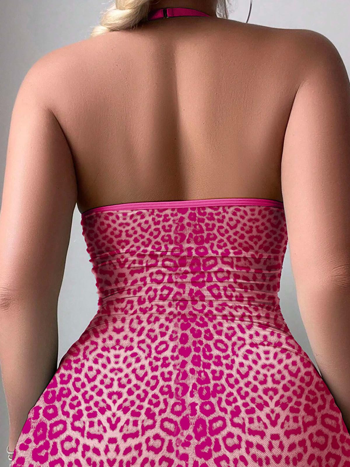 PITINAN Sexy Chain Sheer Mesh Ruched Bodycon Mini Night Out Club Dress with Thong 2 Piece Outfits