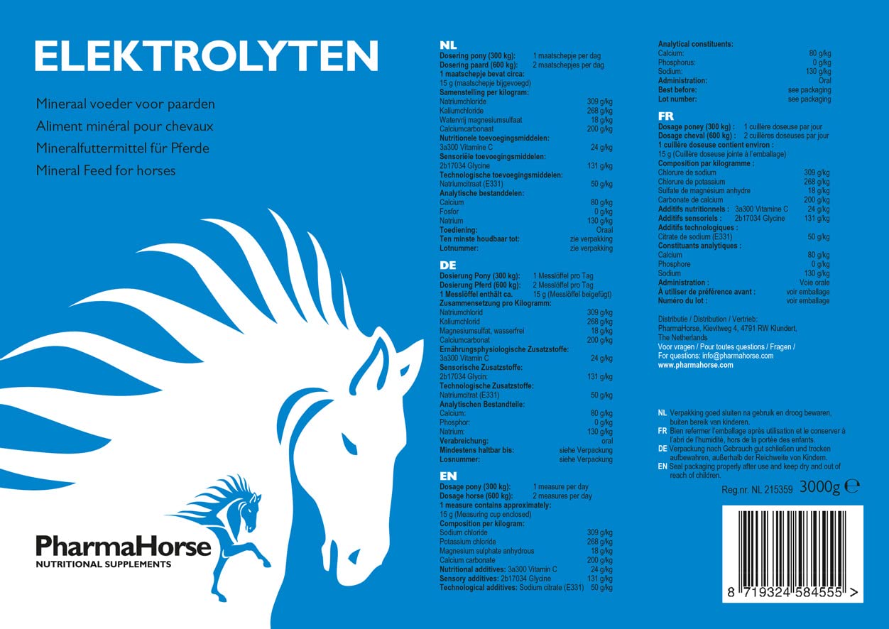 PharmaHorse Elettroliti | Sistema nervoso | Muscoli | qualità Alimentare Umana | 100% Senza zuccheri aggiunti | 3000 Grammi