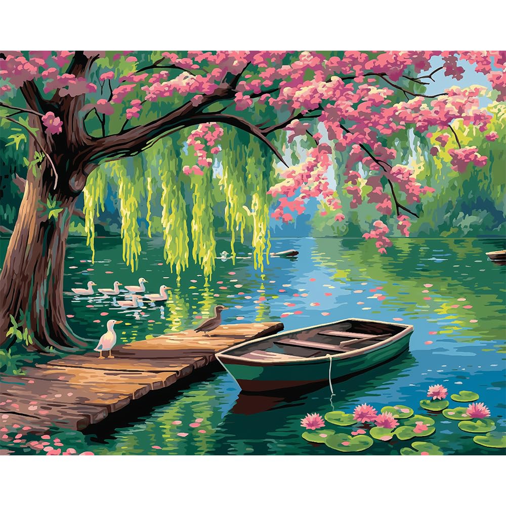 Natuyalo Paint by Numbers for Adults - DIY Adult Paint by Number Kits Painting on Canvas Willow Spring Landscape Painting by Numbers for Beginners,