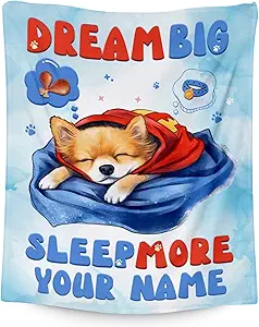 Custom Dog Blanket, Cute Soft Throw Gifts for Kids, Cozy Flannel Throw Blankets for Couch Sofa, Cyan 30"x40"