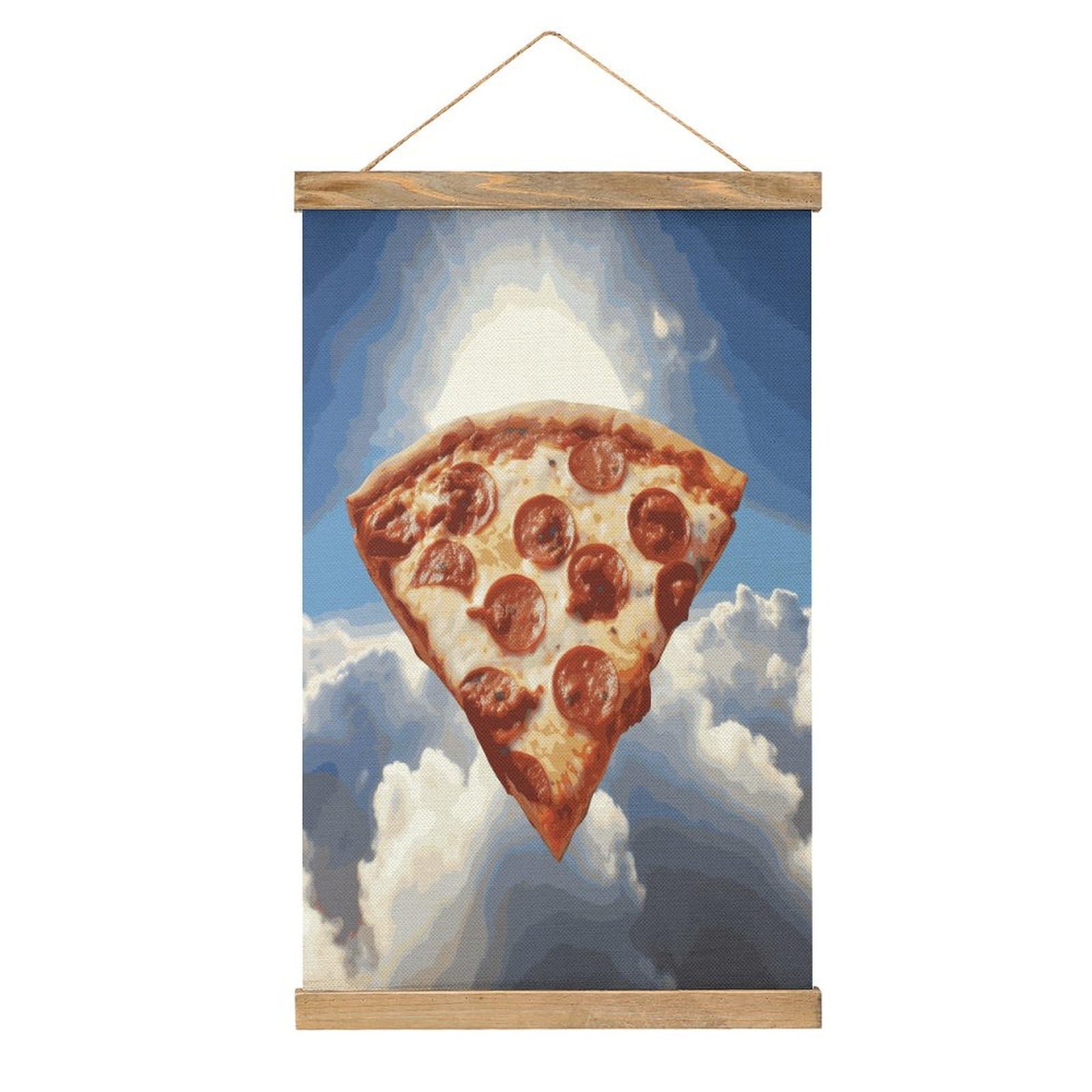 JTREHY Pizza in The Sky Linen Hanging Painting Vintage Poster Wall Art Prints Personality Style Wall Hanging Poster for Living Room Office Bedroom Decor Frame 13.2 X 20.47 Inch