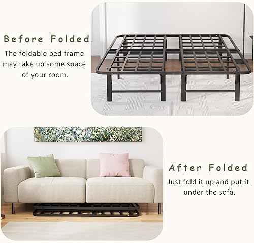 Miniatura 4 de RestVille Cama plegable individual con estructura de listones de acero resistente, 16 pulgadas de alto, no necesita somier, fácil montaje, sin