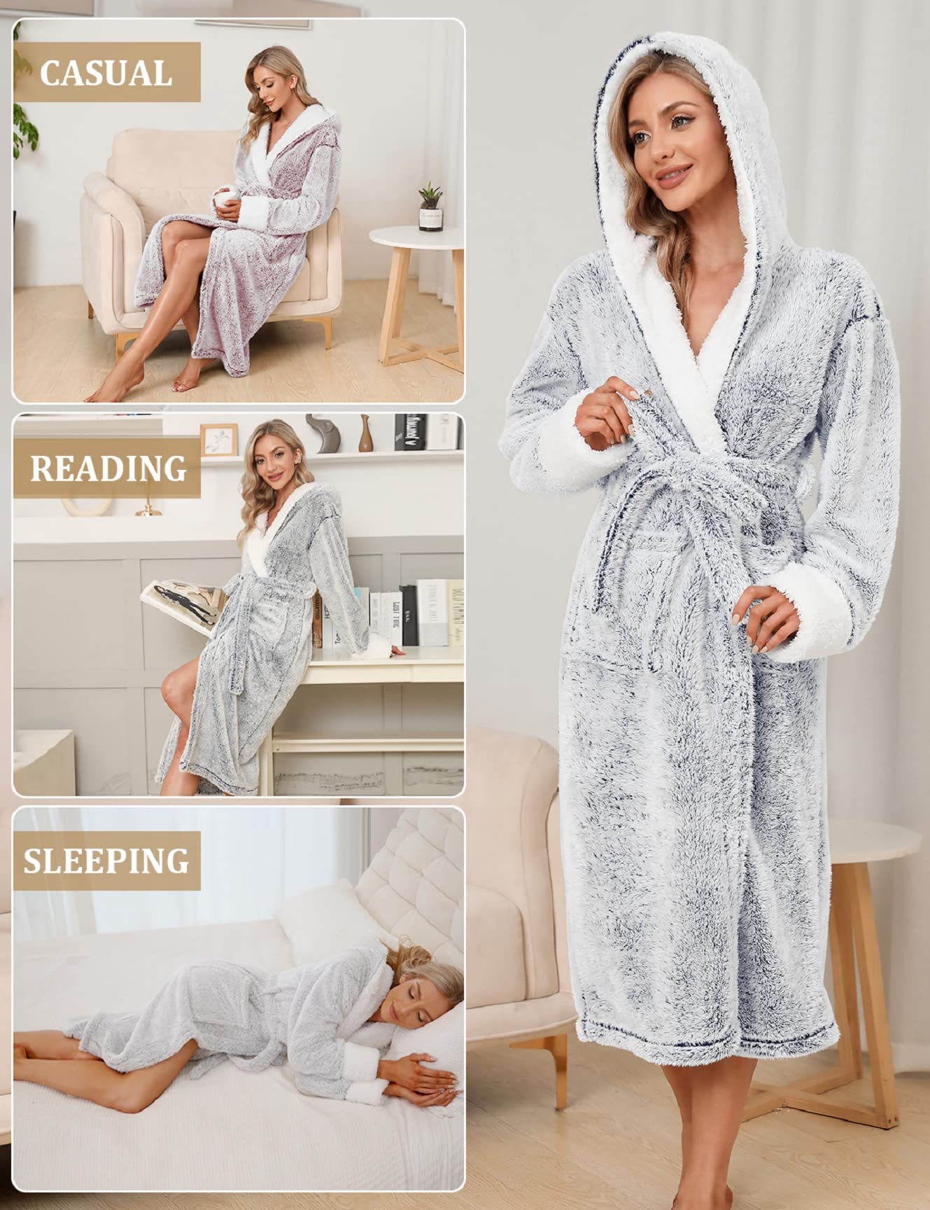 Nadeer Bata Con Capucha para Mujer, De Baño De Felpa Suave, De Casa Ropa De Salón Albornoz