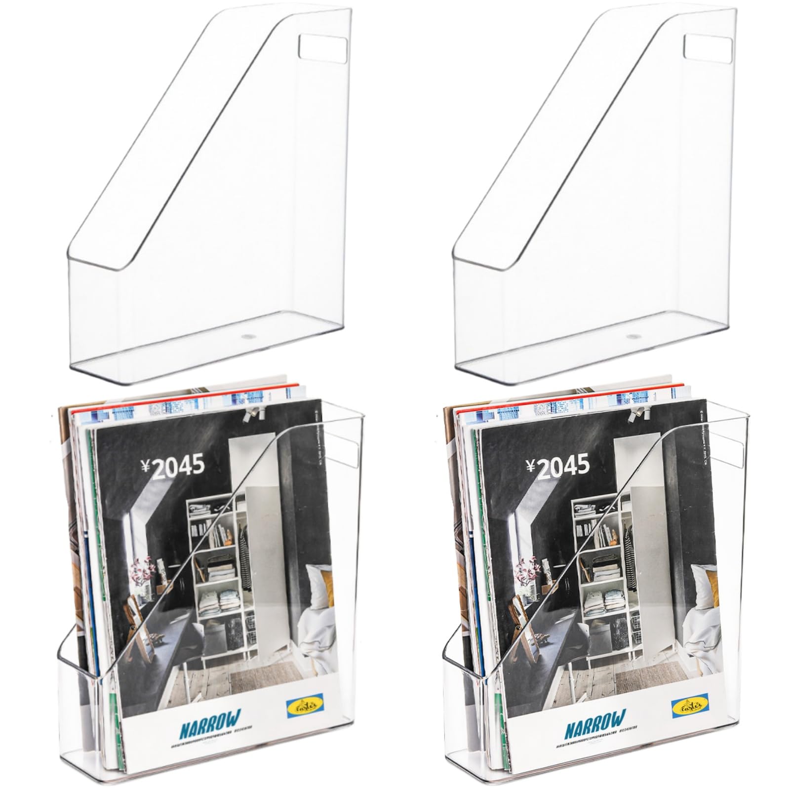 WRINGKIT 6 Pack Clear Magazine Holder, File Magazine Rack with Handle, Vertical Folder Document Storage, Magazine File Organizer for Desk, Office, Home, School