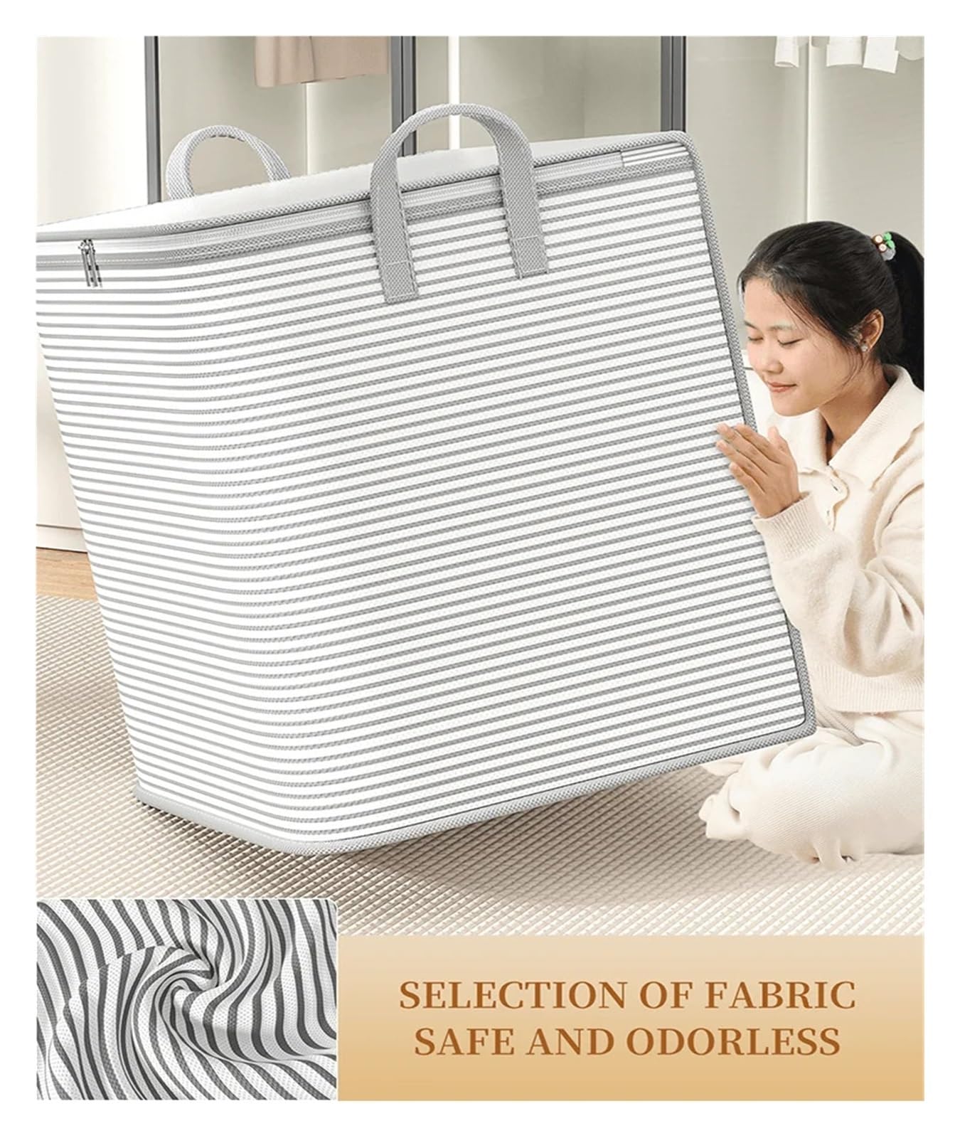 Aufbewahrungstasche für Kleidung, Stoff-Aufbewahrungsboxen, faltbare Stofftaschen for Kleidung mit Deckel, hellgrau, 30 l–150 l(150L)
