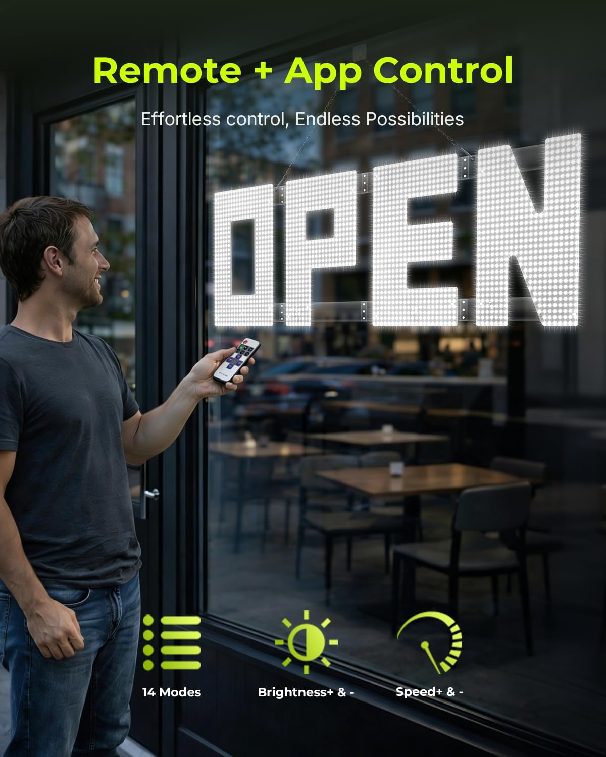 50"x17" Large LED Open Sign with Remote and Bluetooth App, Super Bright Open Signs for Business, Dimmable Big Open Sign for Storefront Window Bar Salon Cafes Retail Shops White - Image 2