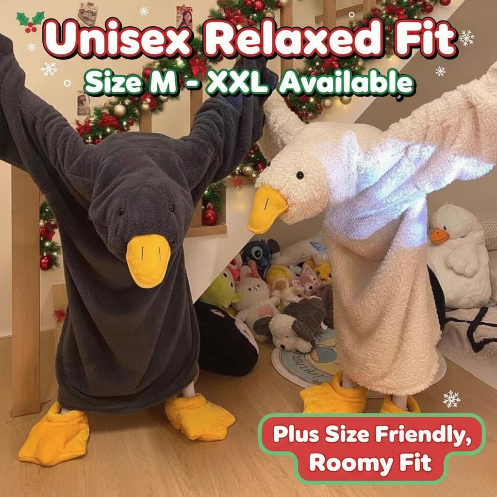 Fuzzy Pjs for Women Cute Goose Pajama Thick Cozy Warm Nightgown with Shoes Comfortble Sleepwear Sleep Dress for Winter - Image 4