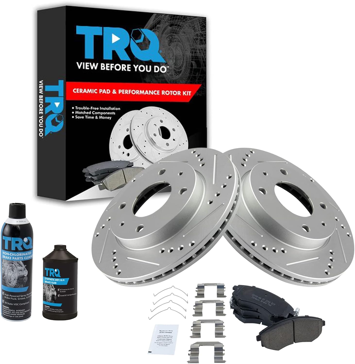 TRQ Front Performance Brake Pad & Rotor Kit Brake Chemical Kit Brake Pads Brake Rotors Set Ceramic Premium G-Coated Compatible with 1998-2006 Hyundai Elantra 1999-2001 Sonata Tiburon