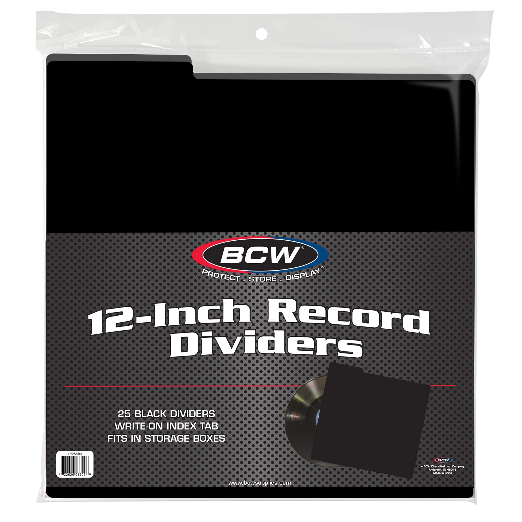 BCW Divisori per dischi da 30,5 cm, colore nero, confezione da 25, divisori in plastica di alta qualità per l'organizzazione del vinile, linguette visibili per scrivere gli indici, taglio di
