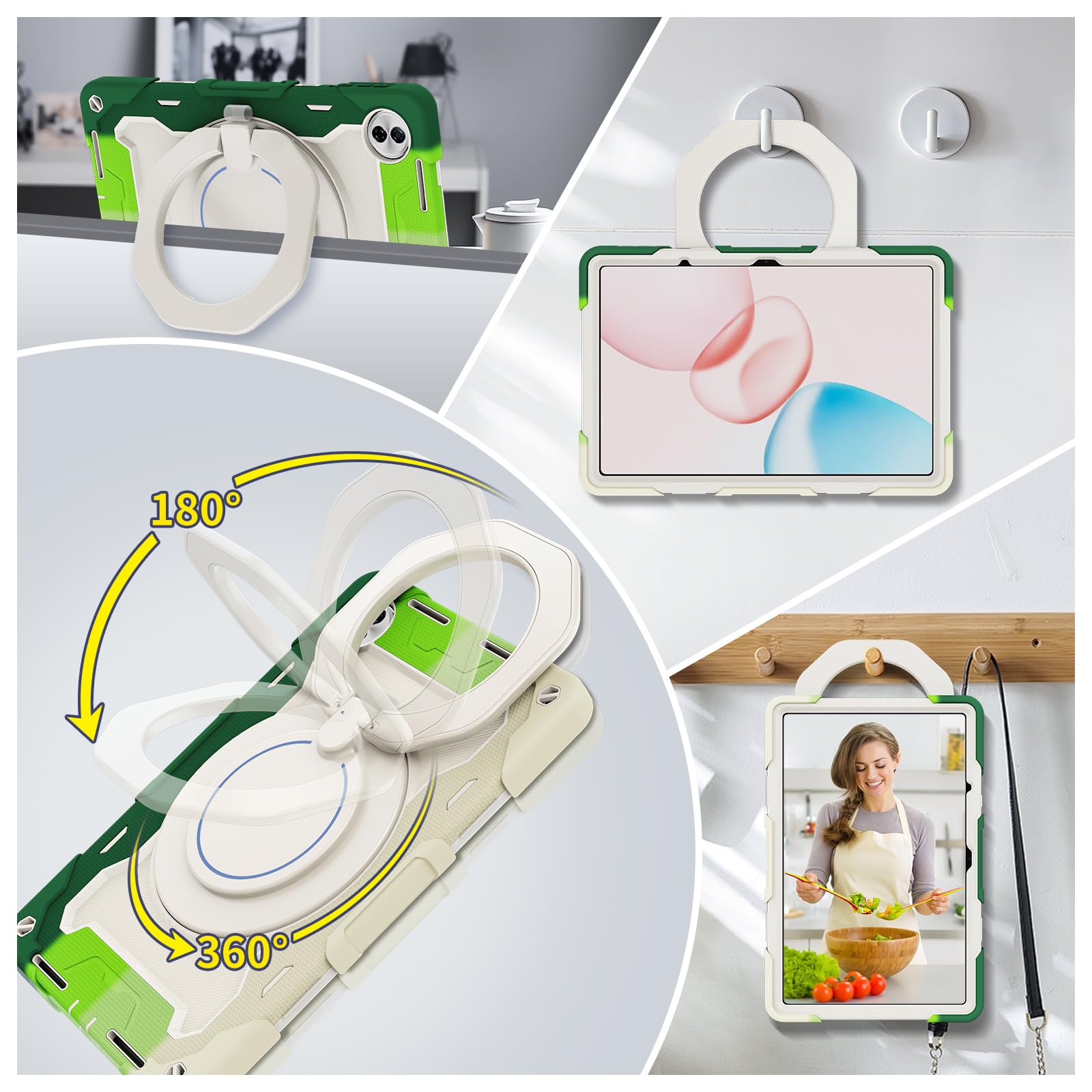 Etui kompatybilne z Honor Pad 10 2025 30.7 cm pokrowiec na tablet dla dzieci, solidne, wytrzymałe, odporne na wstrząsy etui ochronne z podstawką, paskiem na rękę/ramię (C zielony)