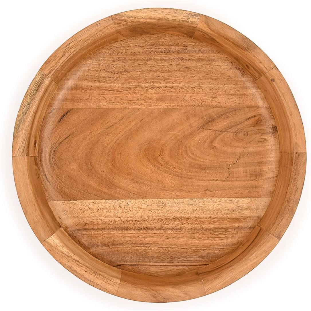 Fruit Bowl Rustic Acacia Wood Footed Serving Bowl – Handcrafted Decorative Centerpiece for Fruits, Snacks, and Tabletop Display (10" x 10" x 4.5")