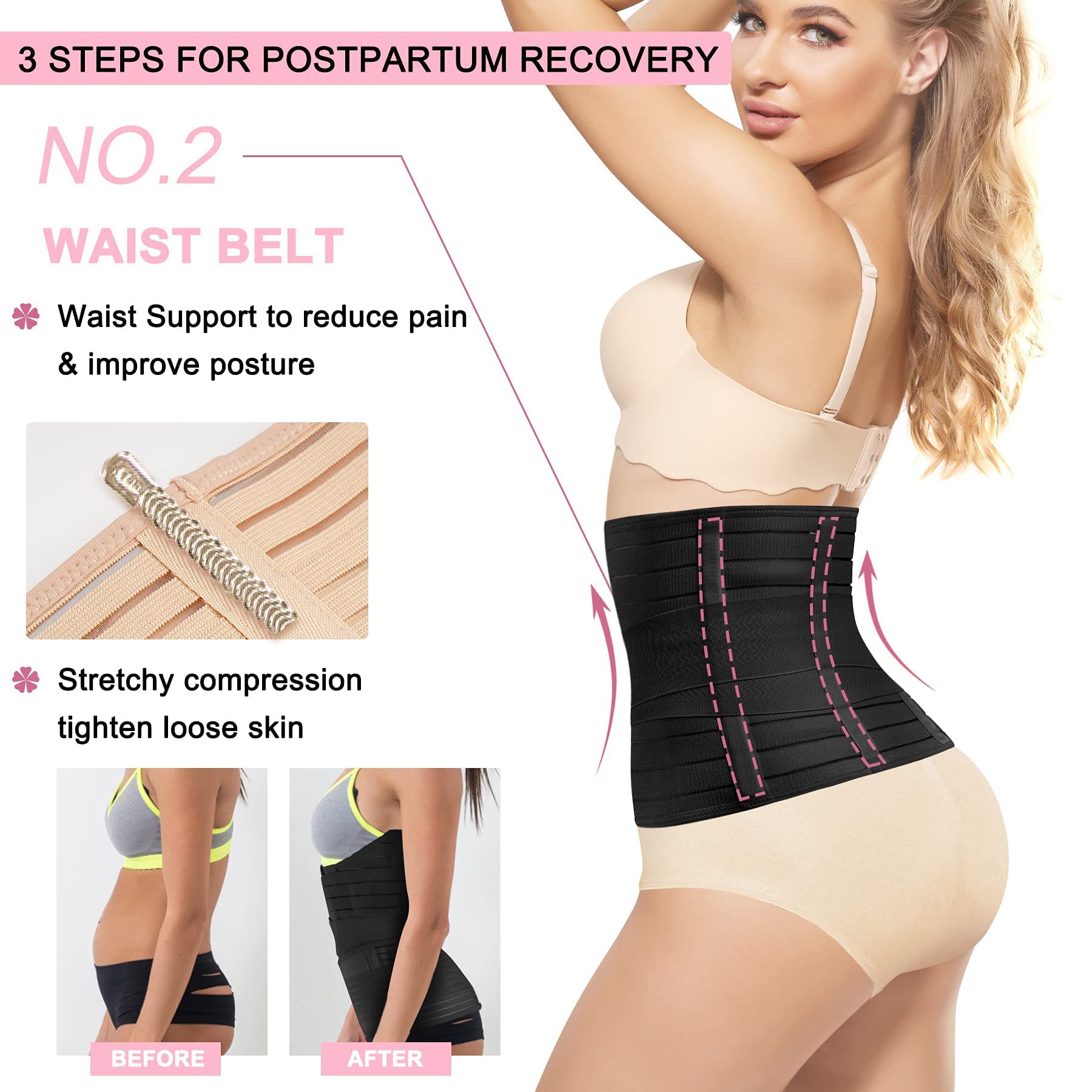 Gotoly Ceinture de récupération 3 en 1 post-partum - Ceinture de maintien du ventre après la grossesse