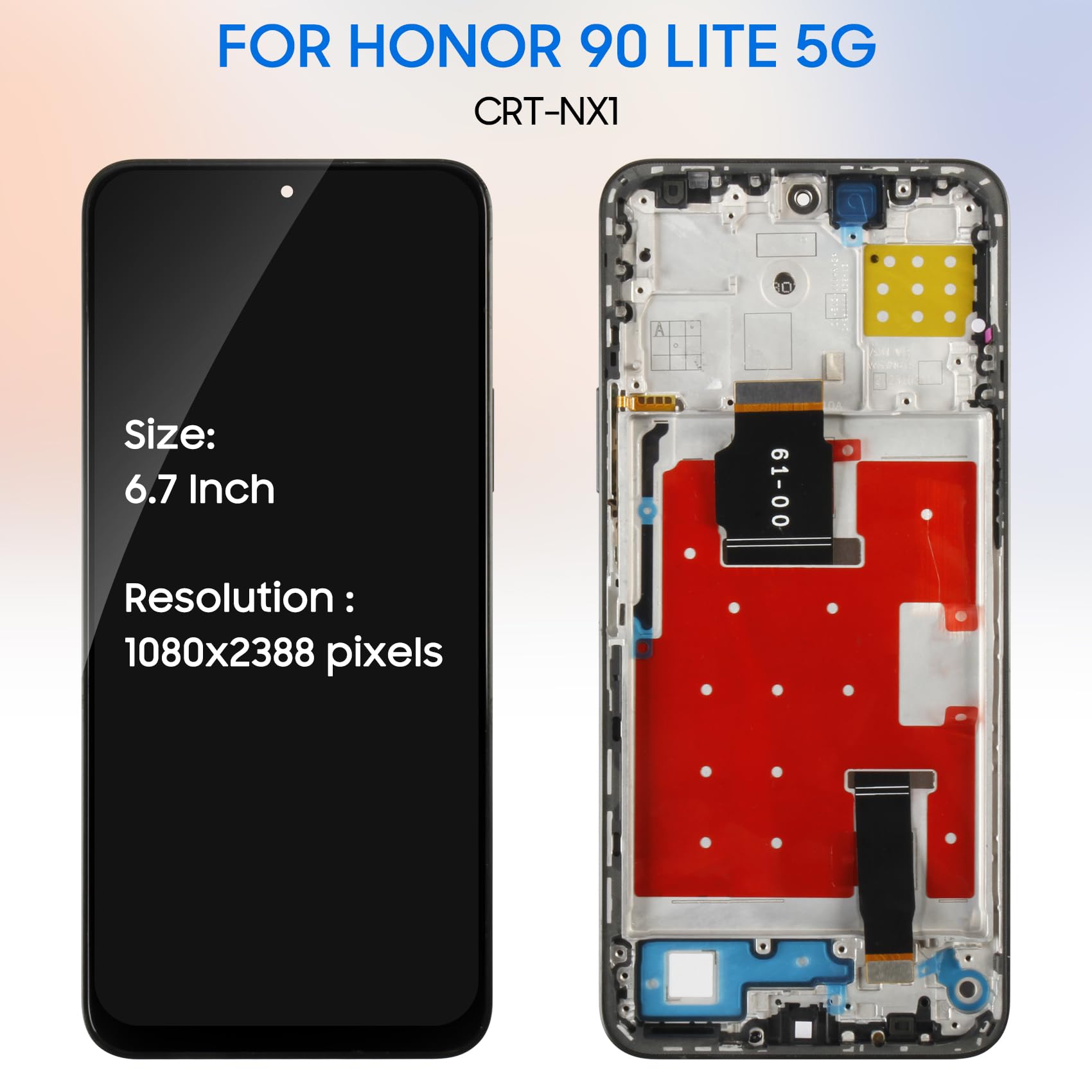 Écran LCD Complet Avec Châssis Pour Honor 90 Lite - Original, Noir, Inclus Outils Et Colle