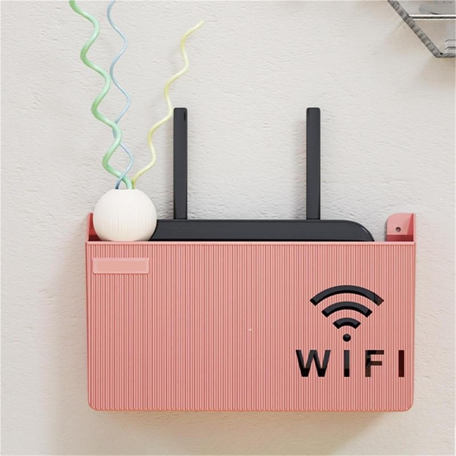 Boîte De Rangement pour Routeur 2 pièces sans Fil WiFi routeur boîte de Rangement Salon Organisateur décoration Mural TV décodeur Support câble boîtes d'alimentation(Pink)