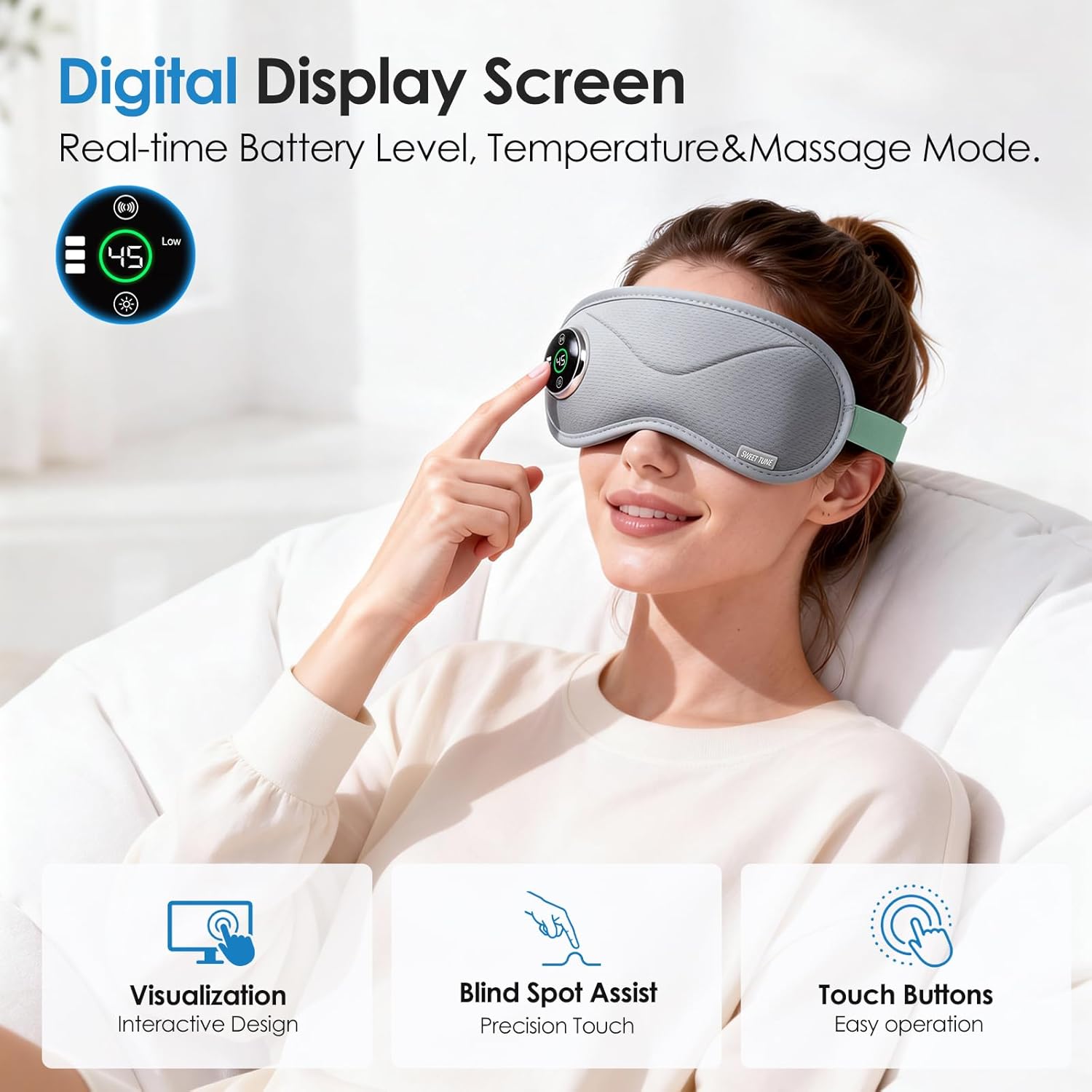 Cordless Heated Eye Mask with Massager, Warm Compress for Eyes, 3D Contoured Light-Blocking Eye Mask for Dry Eyes, LED Display, 3 Heat & Vibration Modes, Home, Office & Travel - Image 7