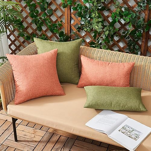 Miniatura 5 de Woaboy - Juego de 2 fundas impermeables de cojines para exteriores, fundas decorativas de cojines, sólidos, de lino de algodón de granja para sillas