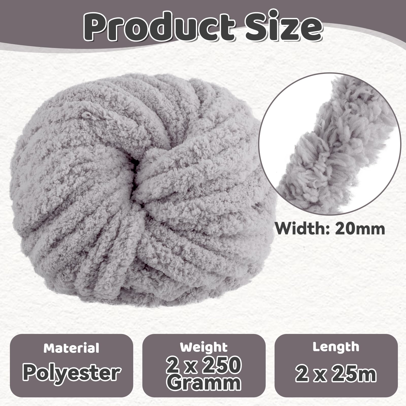 Duscdesp 500 g (2 x 250 g) di lana spessa, ciniglia chunky, morbida