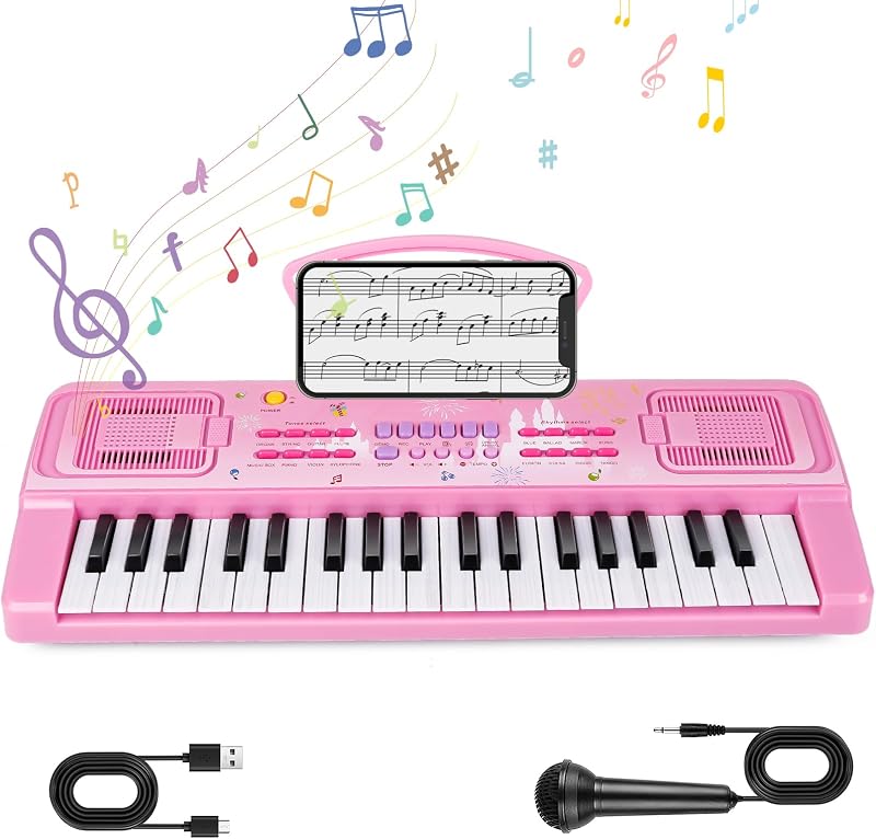 37 Keys Kids Keyboard Piano with Music Stand, Microphone, Musical Toys | Electric Digital Piano for Beginners,Toddler Keyboard Learning Instrument Musical Toys for 3 4 5 6 Girls Birthday Gift