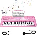 Kids Keyboard Piano, 37 Keys Keyboard Electric Digital Piano, Early Learning Educational Musical Toys Piano for Kids Toddlers Beginners with Music Stand, Microphone - Christmas Birthday Gifts, Pink
