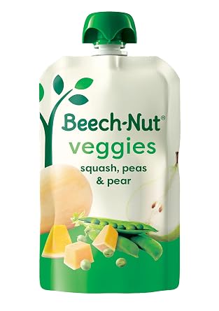 Beech-Nut Baby Food Pouches, Squash Peas Pears Veggie Puree Baby & Toddler Food, 3.5 oz 12 Pack