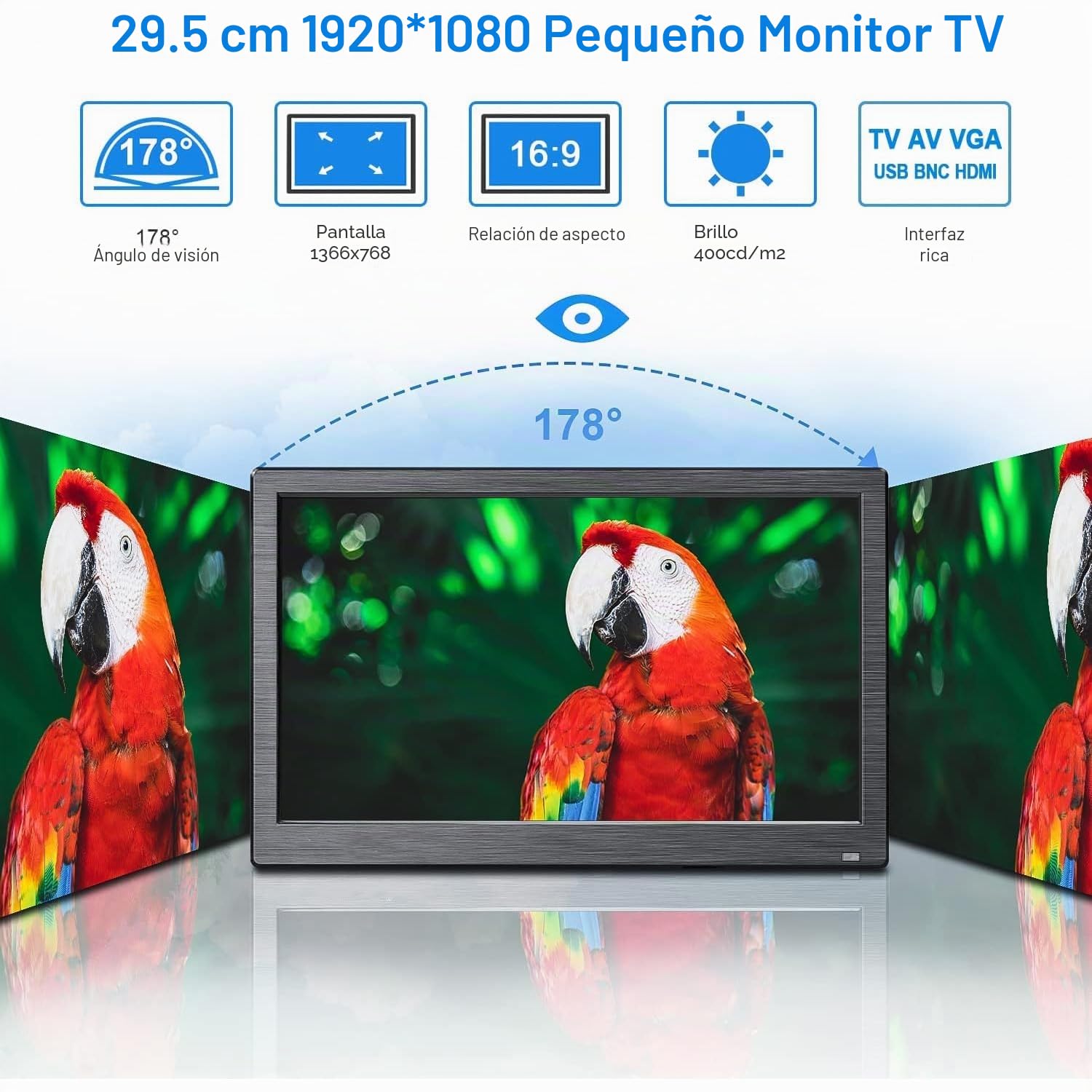 Monitor LED portátil 11,6" IPS HD 1920 x 1080 p, plug & play con VGA/BNC/HDMI/AV/USB/DC, entrada para PS3/PS4, Xbox One, PC, Raspberry Pi, cámara de seguridad